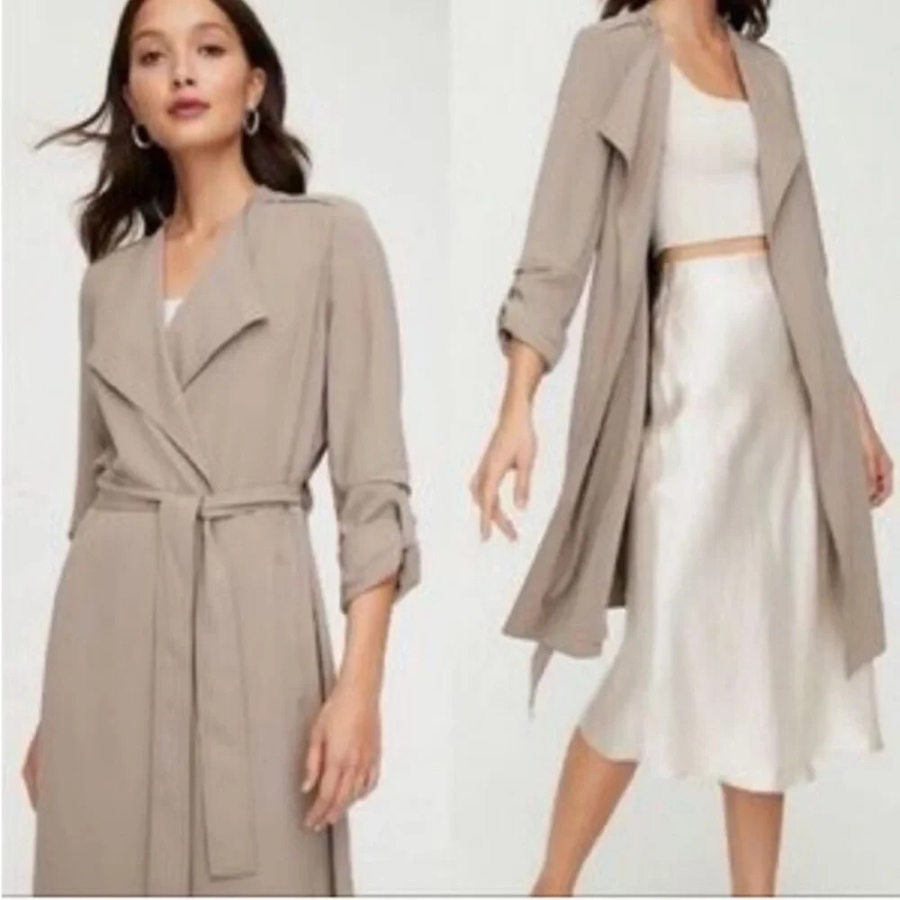 Aritzia Babaton Quincey Drape Trench Jacket Taupe XXS Flowy Lightweight Preppy